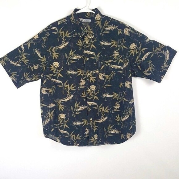 Columbia Casual Button-Down Shirt Mens Large Short Sleeve Printed All Over - Picture 1 of 5